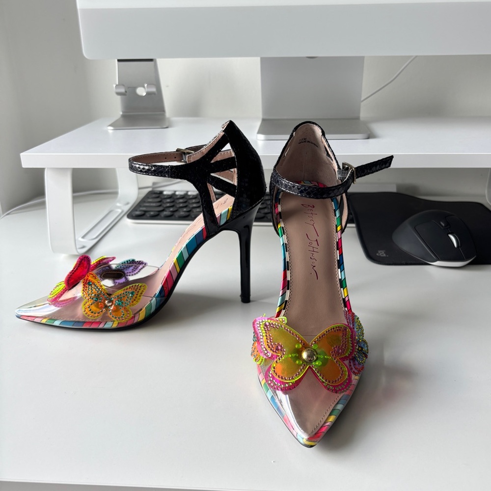 Betsy Johnson Colorful Butterfly Embellished Stilettos